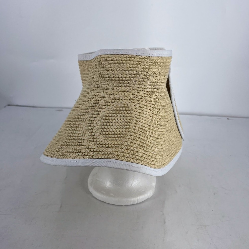 Nordstrom Rack Tan Straw Wide Brim Visor White Trim NRRUV59SU17 One Size